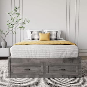 Gray Wooden Frame Full Size Platform Bed with 6 Underneath Drawers