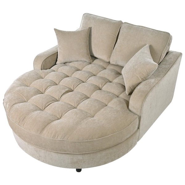 Champagne Brown Chenille Rolled Arm Chaise Lounge
