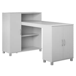 Lonn 59.61 in. Dove Gray Hobby and Craft Writing Desk with Storage Cabinet