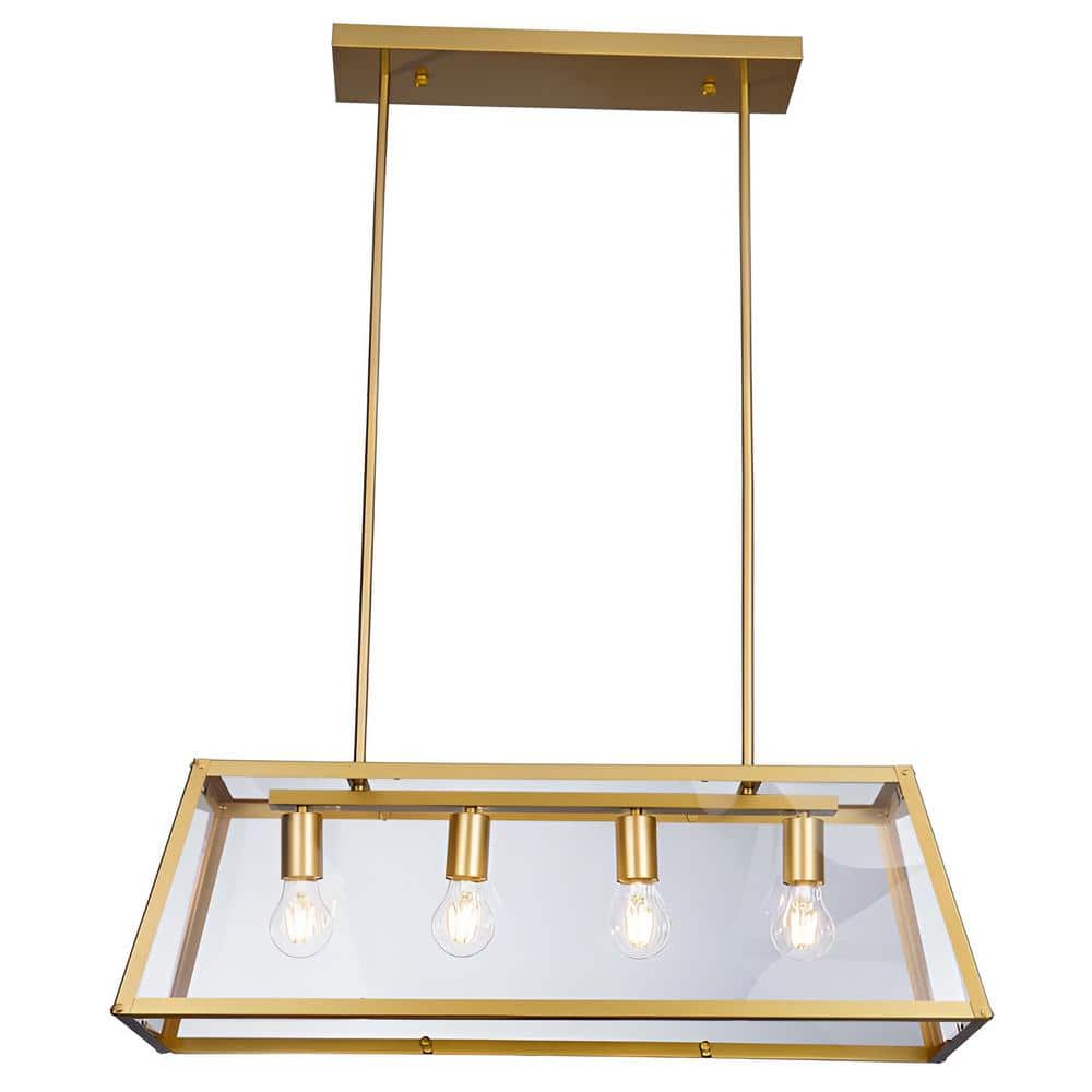 Decomus 240-Watt 4-Light Gold Rectangle Pendant Light with Acrylic Shade, N