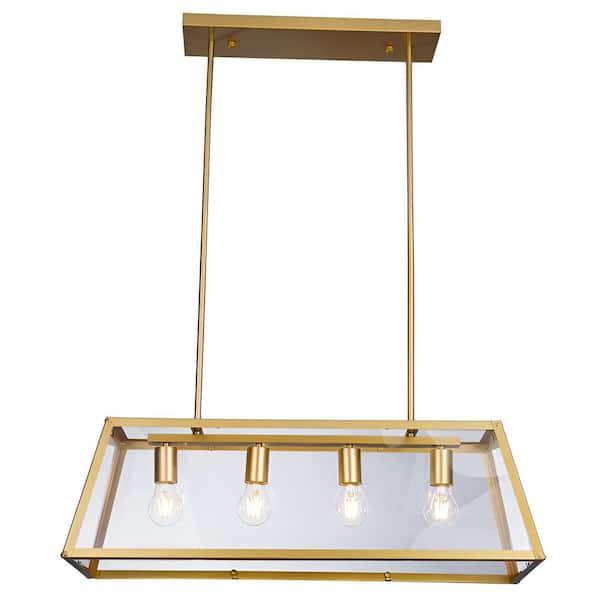 Unbranded Decomus 240-Watt 4-Light Gold Rectangle Pendant Light with Acrylic Shade, No Bulbs Included