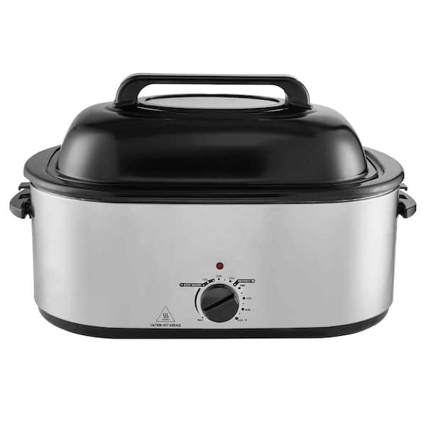SKYSHALO Electric Roaster Oven, 24 qt in Silver, Turkey Roaster Oven with Self-Basting Lid, 1450 W Slow Cooker with Warm Function