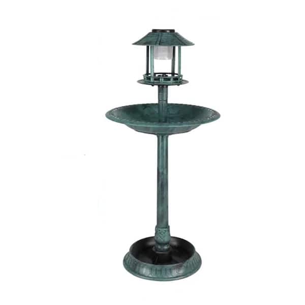 AOPSPS 51 x 51 x 106 cm Plastic Round Birdbath with Solar Ligh Dark Green