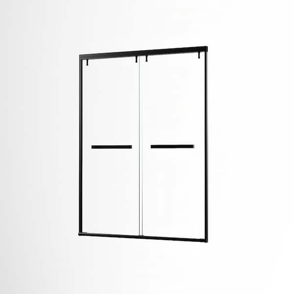 60 in. W x 76 in. H Double Sliding Frameless Shower Door in Matte Black with 5/16 in. Tempered Glass
