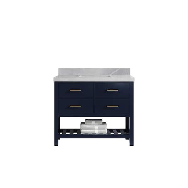 Willow Collections Parker 42 in. Single Sink Freestanding Navy Blue Bath Vanity with Pearl Gray Qt. Top Unassembled