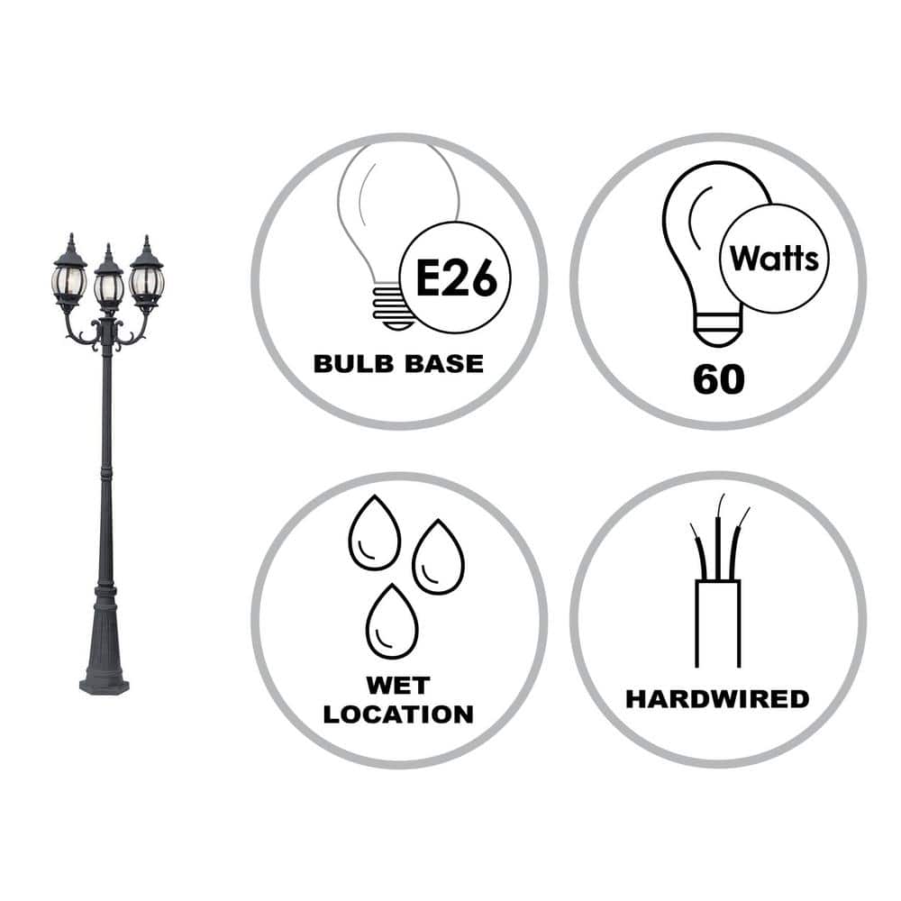 Elegant Traditional Black Cast Aluminum Outdoor Lamp Post - 91.5" Height