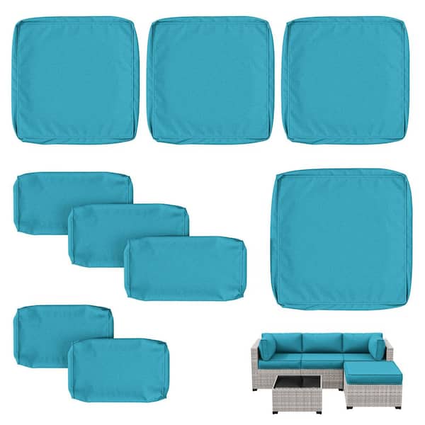 WNP 9-Pieces 25.6 in. Outdoor Patio Replacement Slip Covers for 4-Seater Furniture Cushion Lake Blue (Covers Only)