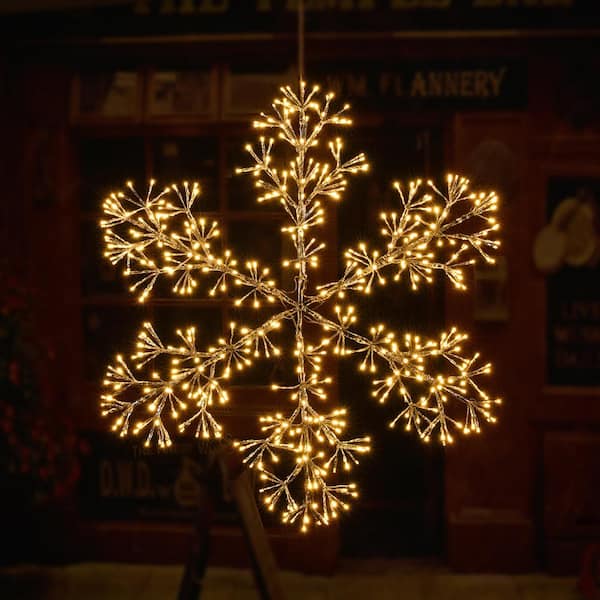 Lightshare 3 ft. 528 LED Starburst Snowflake Light Twinkle and Warm White Lights Plug in for Home Garden