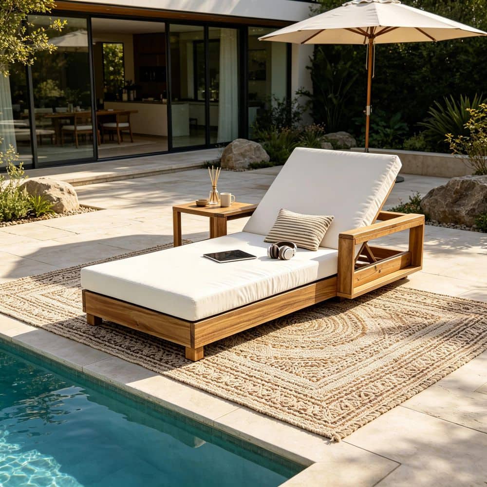 Fox Light Natural Acacia Wood Outdoor Patio Chaise Lounge with Cream 2-Fold Cushion and Adjustable Backrest price history on PriceWatchPro