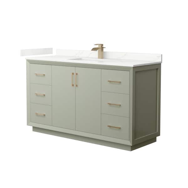 Wyndham Collection Strada 60 in. W x 22 in. D x 35 in. H Single Bath Vanity in Light Green with Giotto Quartz Top
