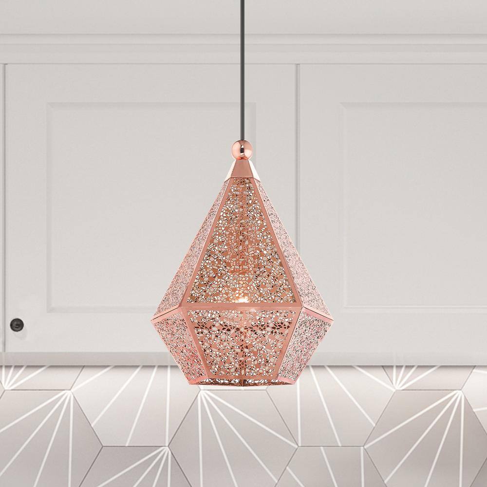 Rose Gold Filigree Metal Indoor/Outdoor LED Pendant Light
