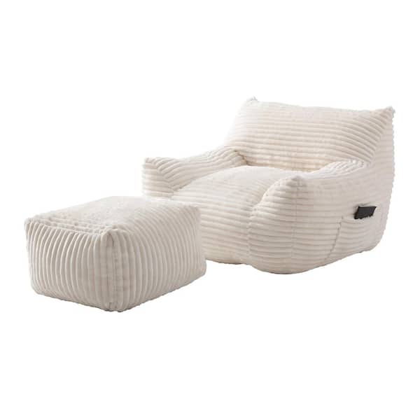 White Fabric Oversized (41.7 in. x 39.4 in. x 30.7 in.) Bean Bag durable construction easy to install