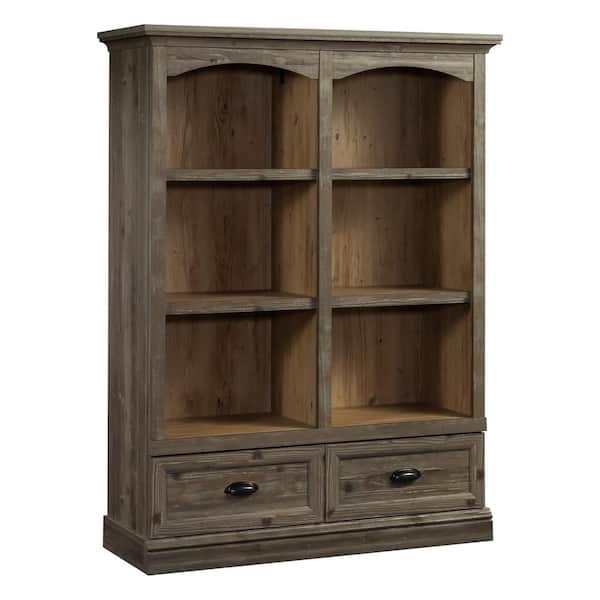 SAUDER Sonnet Springs 61.299 in. Tall Pebble Pine Engineered Wood 6-Shelf Standard Bookcase with Drawers