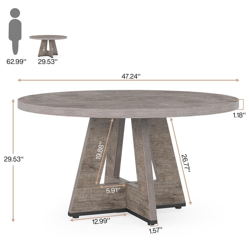 Roesler Farmhouse Gray Wood 47 in. W Pedestal Round Dining Table without Chairs, Kitchen Dining Table Seats 4