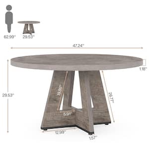 Roesler Farmhouse Gray Wood 47 in. W Pedestal Round Dining Table without Chairs, Kitchen Dining Table Seats 4