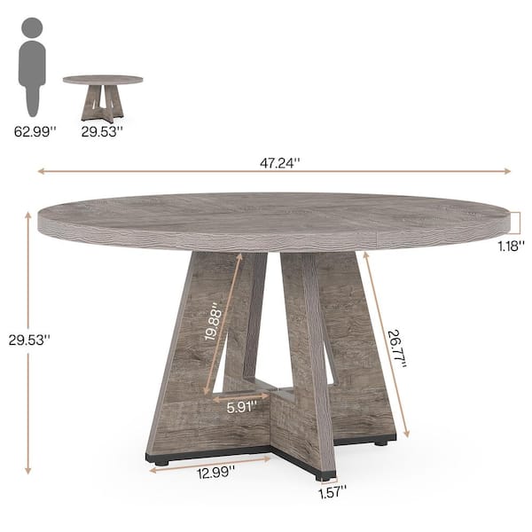 BYBLIGHT Roesler Farmhouse Gray Wood 47 in. W Pedestal Round Dining Table without Chairs, Kitchen Dining Table Seats 4