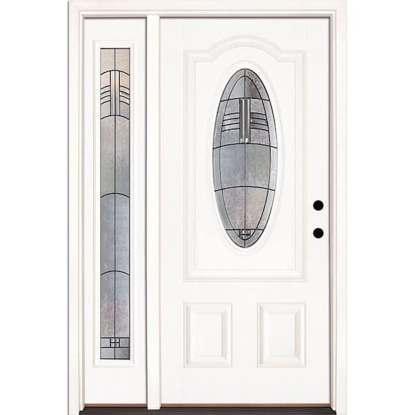 Feather River Doors 50.5 in.x81.625 in. Rochester Patina 3/4 Oval Lite Unfinished Smooth Left-Hand Fiberglass Prehung Front Door w/Sidelite