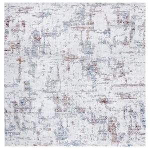 Craft Gray/Red 7 ft. x 7 ft. Distressed Marble Square Area Rug
