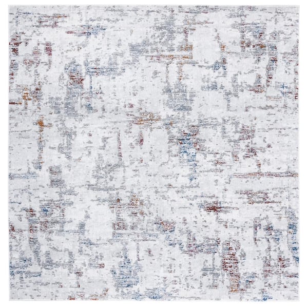 SAFAVIEH Craft Gray/Red 7 ft. x 7 ft. Distressed Marble Square Area Rug