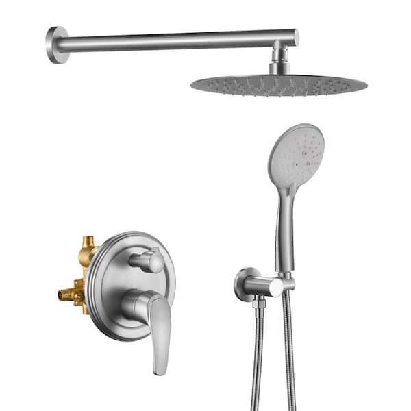 Maincraft 5-Spray 10 in. 3.2 GPM Wall Mount Dual Shower Heads with Handheld Built-In Shower System in Brushed Nickel