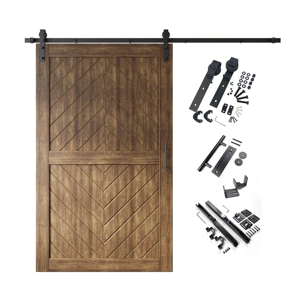 JT2 48 in. x 80 in. C-Panel Dark Walnut Fishbone Design Solid Pine Wood Sliding Barn Door with Hardware Kit price history on PriceWatchPro