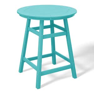 Laguna 35 in. Round HDPE Plastic All Weather Outdoor Patio Counter Height High Top Bistro Table in Turquoise