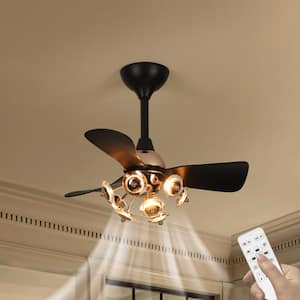 28 in. Smart Indoor Black Gold Acrylic Flower Low Profile Integrated LED Semi Flush Mount Ceiling Fan with Mute Remote