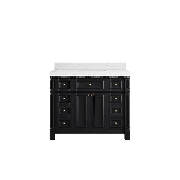 Willow Collections Paris 42 in. W x 22 in. D x 36 in. H Single Sink Bath Vanity in Black with 2 in. Calacatta Laza qt. Top