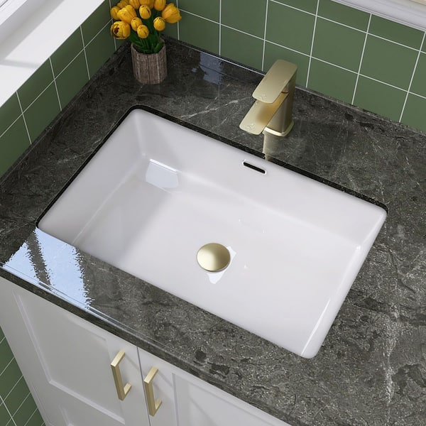 24 in. Rectangle Undermount Bathroom Sink Ceramic Porcelain Vitreous China Vessel Sink in White with Overflow