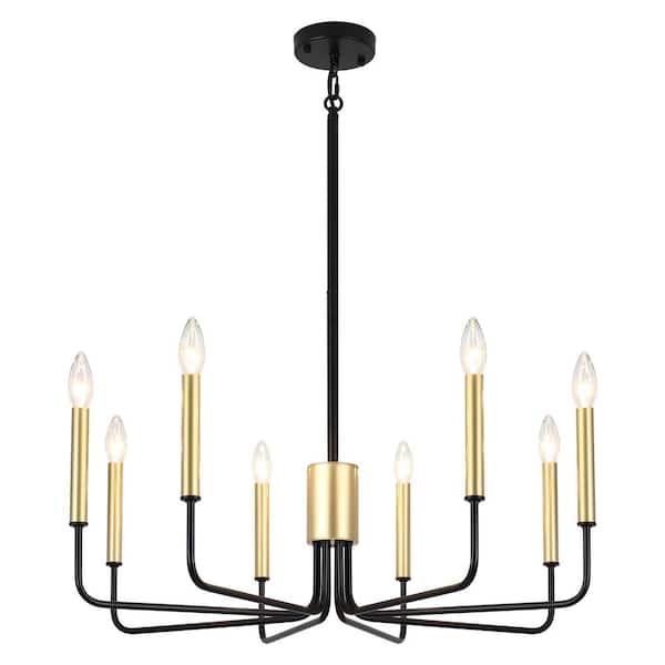 8-Light Simplicity Matte Black/Golden Candle Style Chandelier for Foyer Dining Room with No Bulbs Included