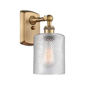 Cobbleskill 5 in. 1-Light Brushed Brass Wall Sconce with Clear Glass Shade