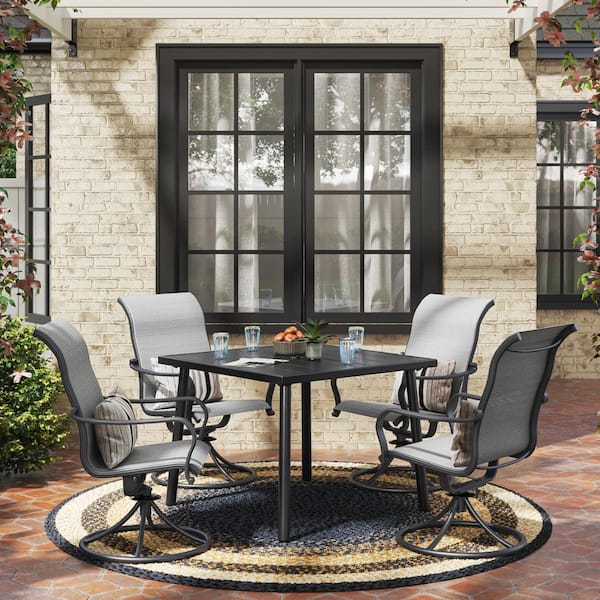 Verona Black 5-Piece Long Lasting Aluminum Outdoor Dining Set with Gray Textilene Sling Fabric