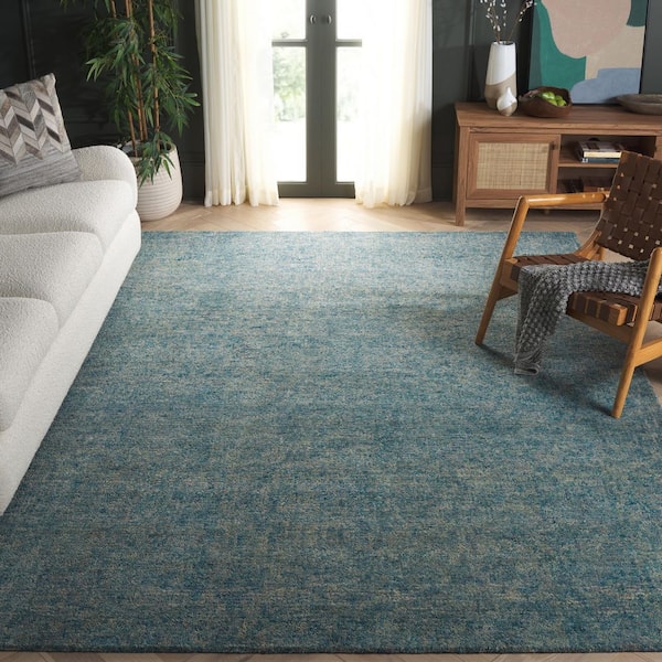 Gabbeh 9 ft. x 12 ft. Light Blue/Beige Solid Area Rug