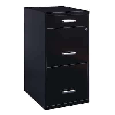 18 in. D 3-Drawer Black Metal Letter Width 14.25 in. W Vertical File Cabinet with Pencil Drawer