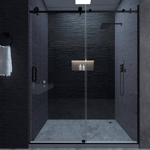 Staykiwi 60 in. W x 76 in. H Sliding Frameless Shower Door in Brushed Nickel Finish with Clear Glass