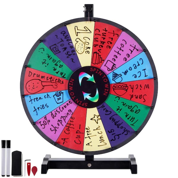 18 in. Spinning Prize Wheel, Heavy Duty Roulette Wheel with a Dry Erase and 2 Markers, Tabletop Spinner