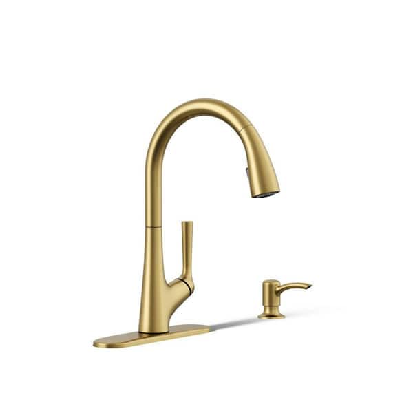 Elmbrook Single-Handle Pull-Down Sprayer Kitchen Faucet in Vibrant Brushed Moderne Brass