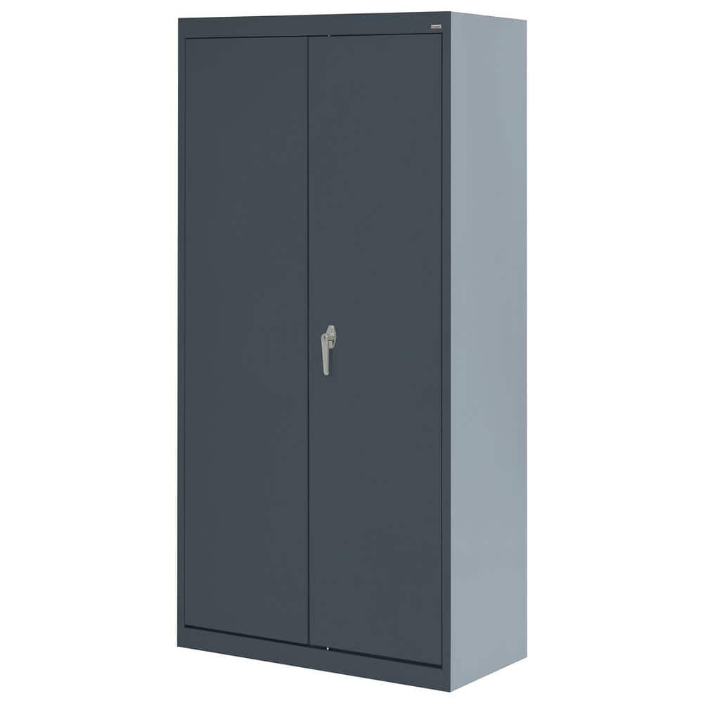 Charcoal Gray Steel Freestanding Lockable Office Cabinet with Adjustable Shelving