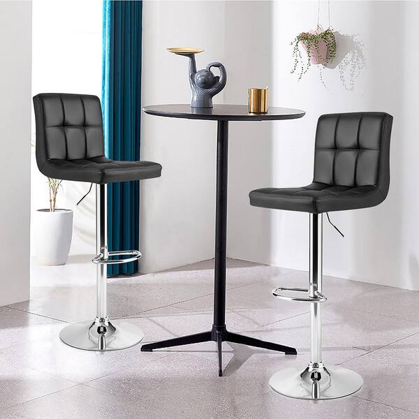 Costway 38 in. - 46 in. Adjustable Height Black Low Back Metal Bar Stool with PU Leather-Seat 360° Swivel (Set of 2)