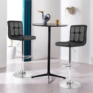 46 in. Black Low Back Metal Adjustable Height Bar Stool with Leather Seat (Set of 2)