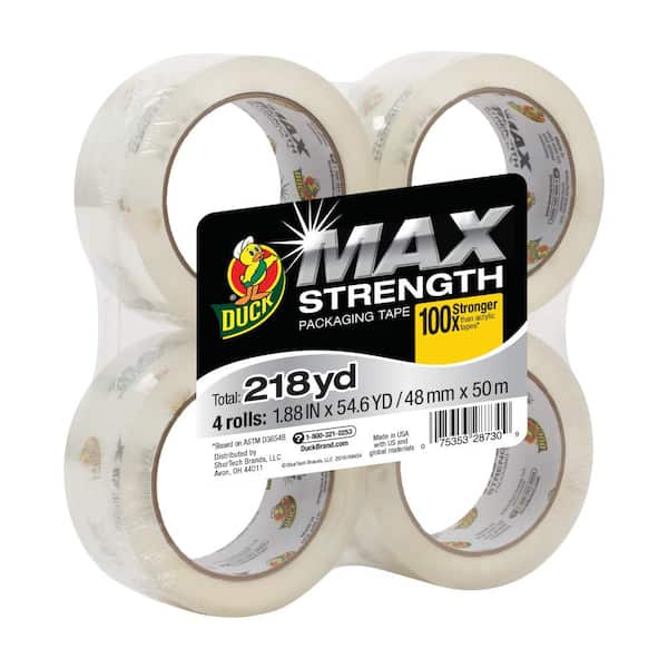 Duck MAX Strength 1.88 in. x 54.6 yds. Packing Tape Refill, Clear (4-Pack)