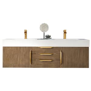 Columbia 59.0 in. W x 19.5 in. D x 19.3 in. H Single Bathroom Vanity Latte Oak and Glossy White Composite Stone Top