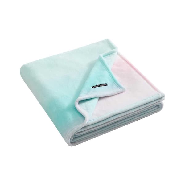 Ombre 1-Piece Aqua Blue/Pink Plush Fleece 60 x 70 Throw Blanket