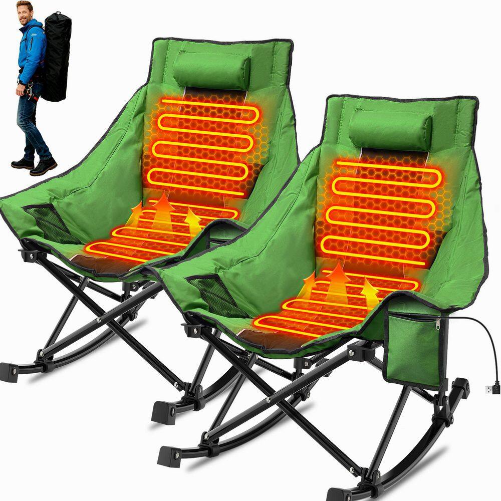 Heated Camping Rocking Chair, Dual-Zone 3-Level Heated Camping Chair with Cup Holder, Portable Folding Padded Chair price history on PriceWatchPro