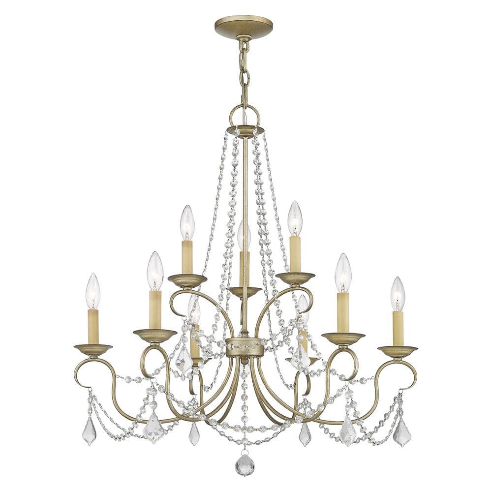 Antique Silver Leaf 9-Light Faux Crystal Chandelier