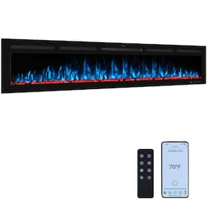 72 in. Wi-Fi Electric Fireplace Inserts, 13 Flame & Fuel Bed Colors, 5 Adjustable Brightness, Timer, Thermostat, Black