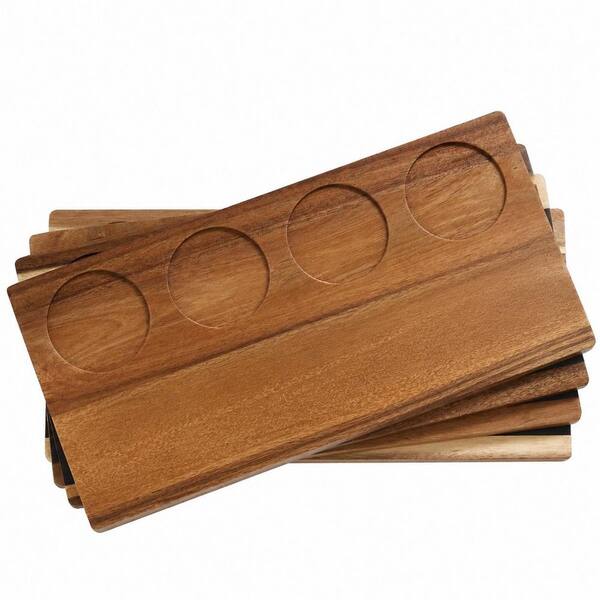 4-Piece Acacia Wood Wine Flight Tasting Board Set 15.8 in. x 7.6 in. with 8 Soapstone Chalks Wood Trays
