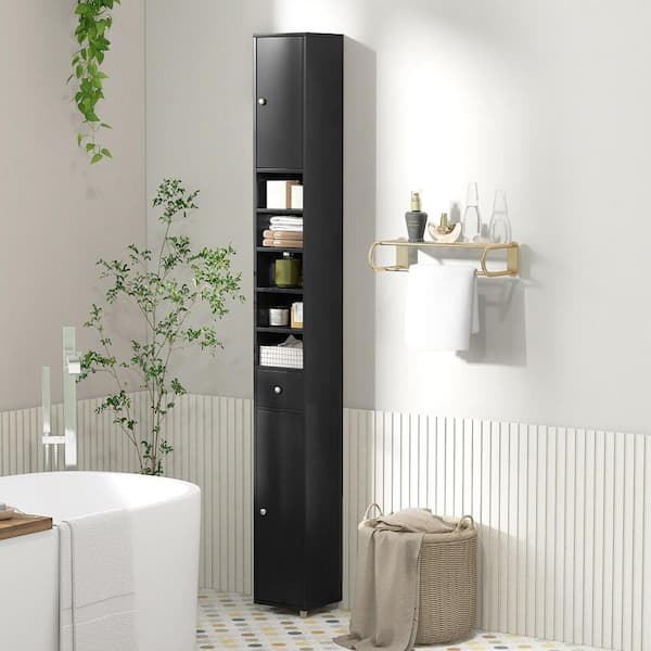 8 in. W x 8 in. D x 71 in. H Black Linen Cabinet Tall Slim Bathroom Storage Cabinet w/Drawer Adjustable Shelves