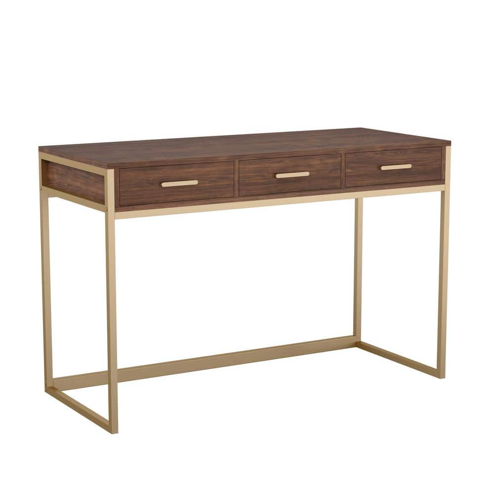 Martha Stewart Ollie Home Office Desk Brown: Adult Assembly, Wood Surface, Metal Frame, All Purpose Drawer