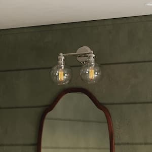 Hansford Collection 15-1/2 in. 2-Light Polished Nickel Clear Glass Coastal Farmhouse Bathroom Vanity Light